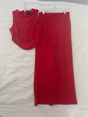 House of Harlow 1960 Festival Red  High-Rise Wide-Leg Pant With Crop Top Set
